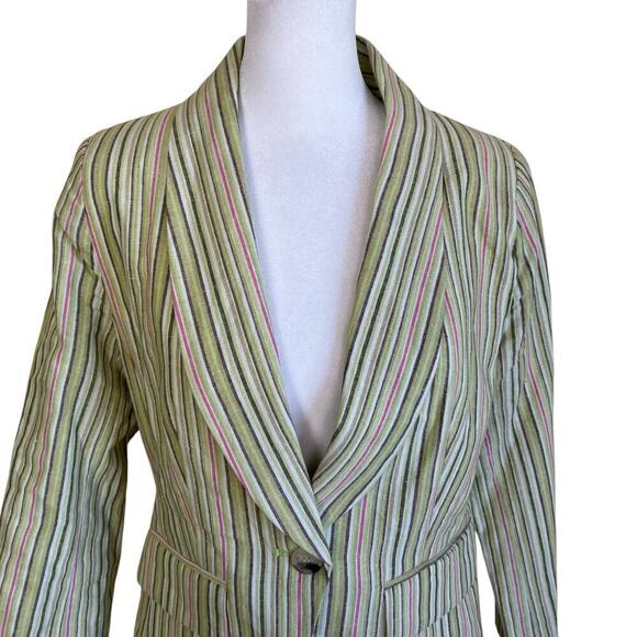 Gibson Y2K Striped Linen Blend Single Breasted Blazer Cropped 3/4 Sleeve Spring - Picture 2 of 16